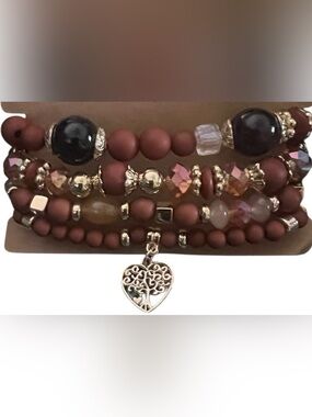 Brown and Gold Beaded Bracelet Set